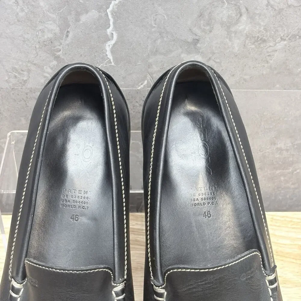 Geox Loafers Respira Black Leather Slip On Mocassin Driving Shoe Mens EU 46